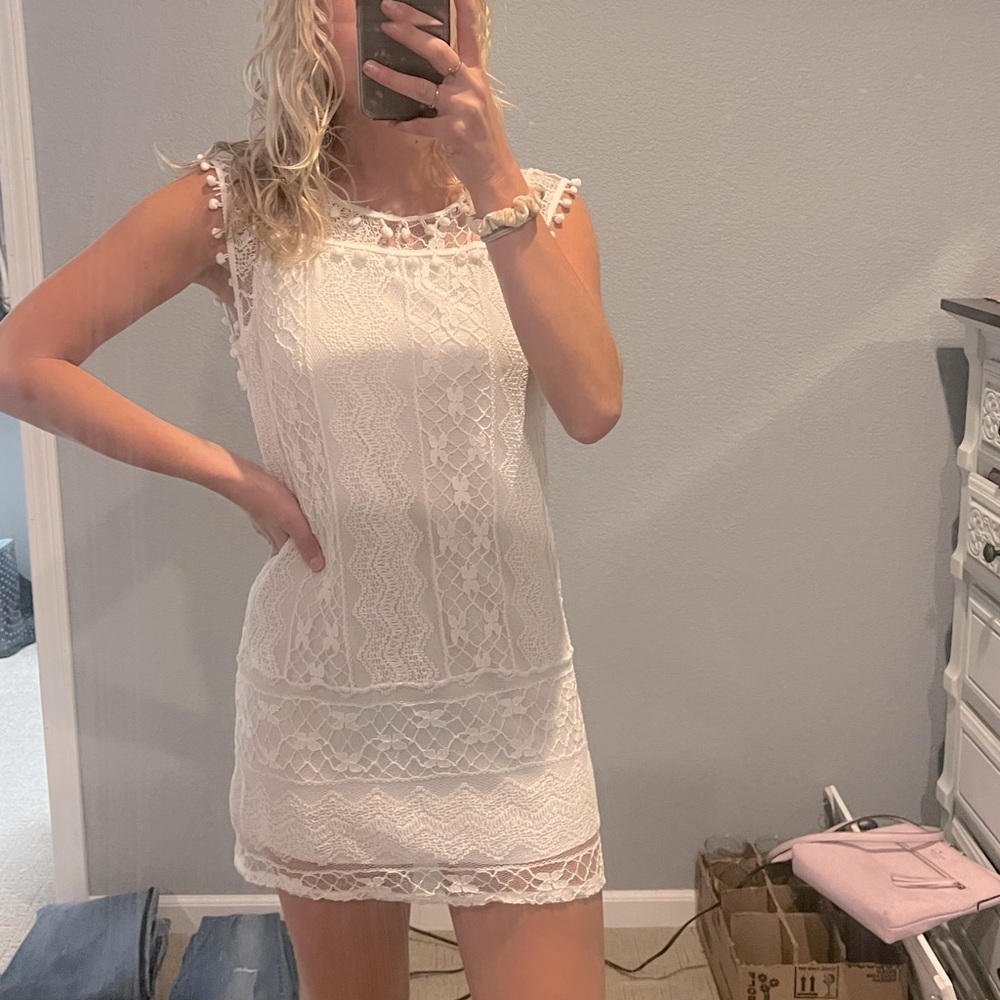 White lace short boho dress